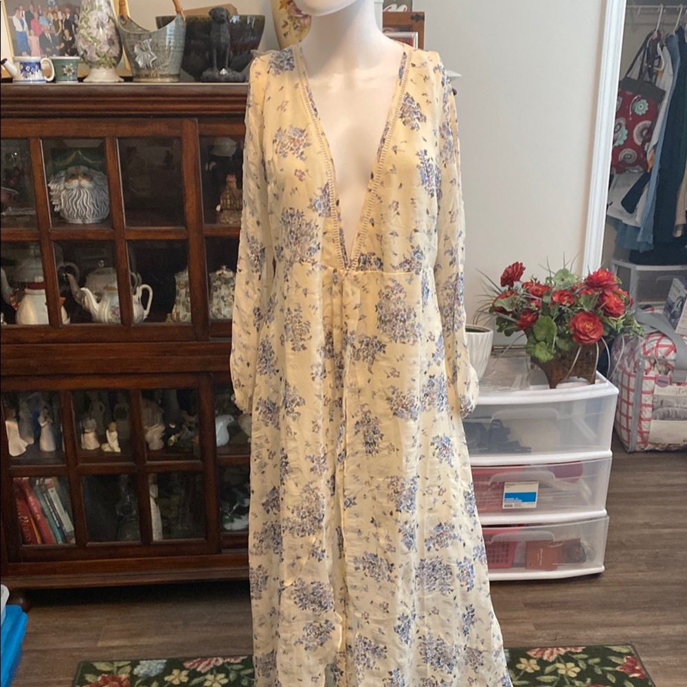 Cream Tiered Maxi Sundress with Plunge Neckline